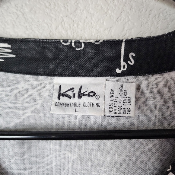 KIKO comfort clothing 100% linen top Black Floral button front lagenlook L - Picture 8 of 11